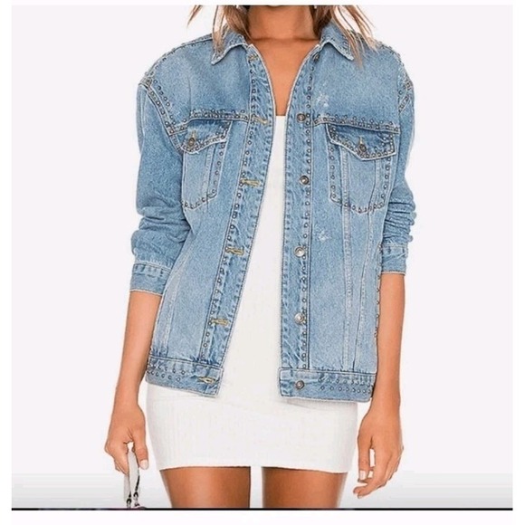 Free People Studded Distressed‎ Ripped Denim Trucker Jacket Boho Western - Picture 5 of 8